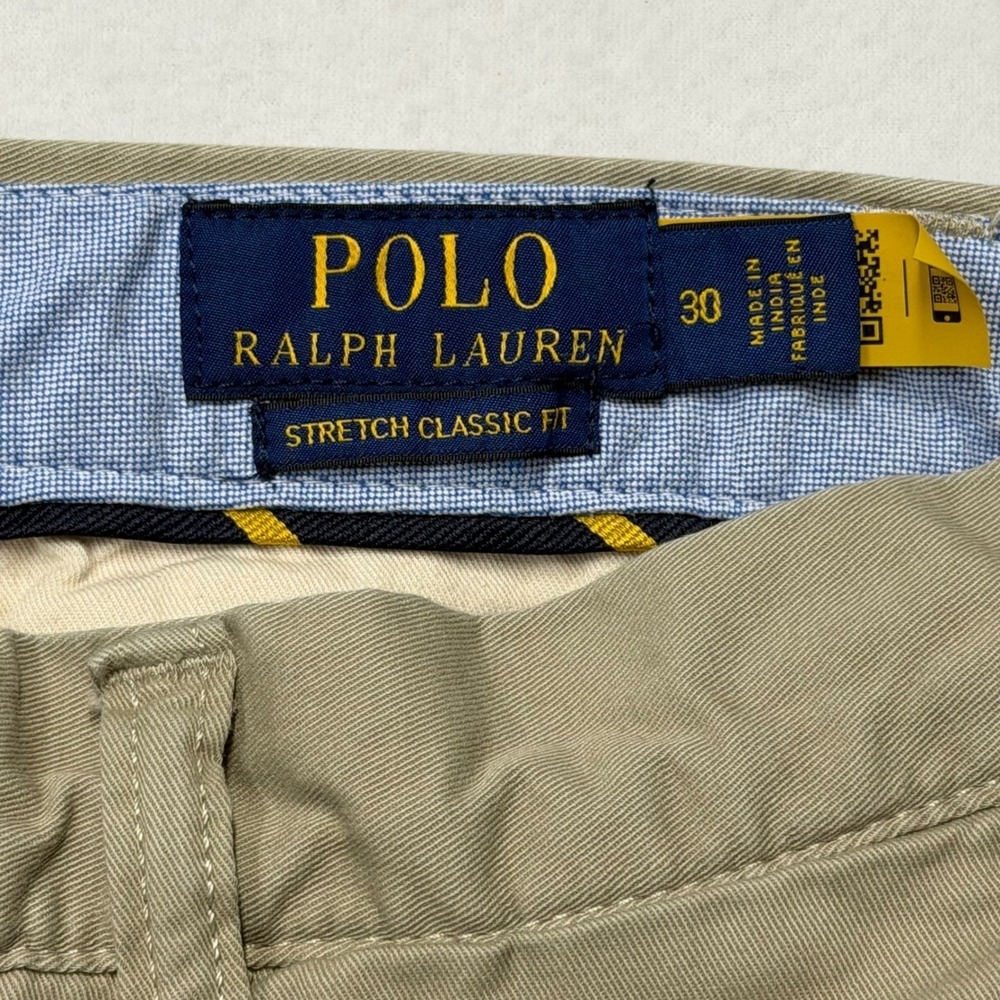 Polo Ralph Lauren Mens Shorts Classic Fit Chino Khaki Stretch 30 Cotton Twill 9" - Picture 2 of 6